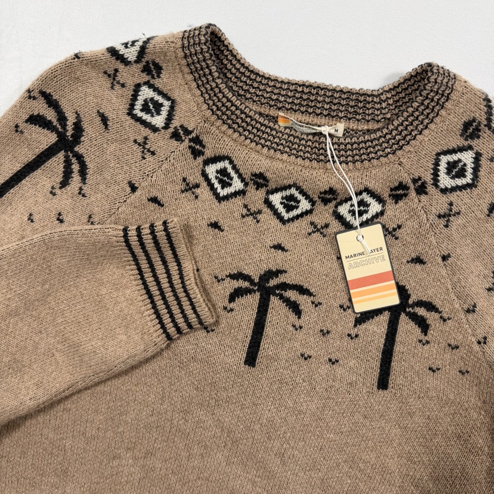Marine Layer Archive Avalon Crewneck Sweater Womens Medium Oatmeal Palm Tree NWT